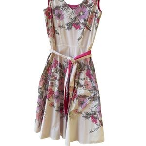 Yoana Baraschi Pink Floral Midi Dress 100% cotton hot pink petticoat Sequin Sz 6